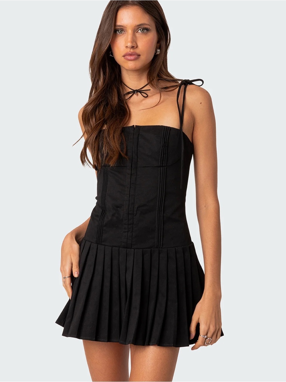 Edikted Black Perri Pleated Corset Mini Dress